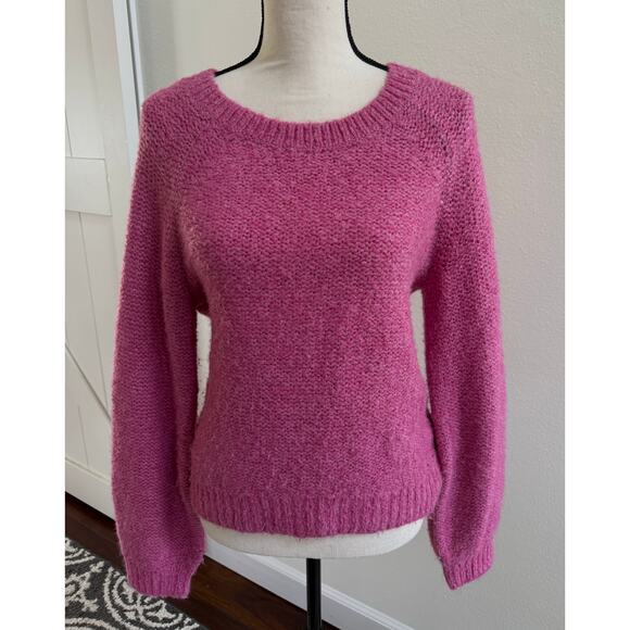 Abercrombie & Fitch Pink Wool Blend Knit Balloon Sleeve Crewneck Sweater Small - Picture 2 of 13